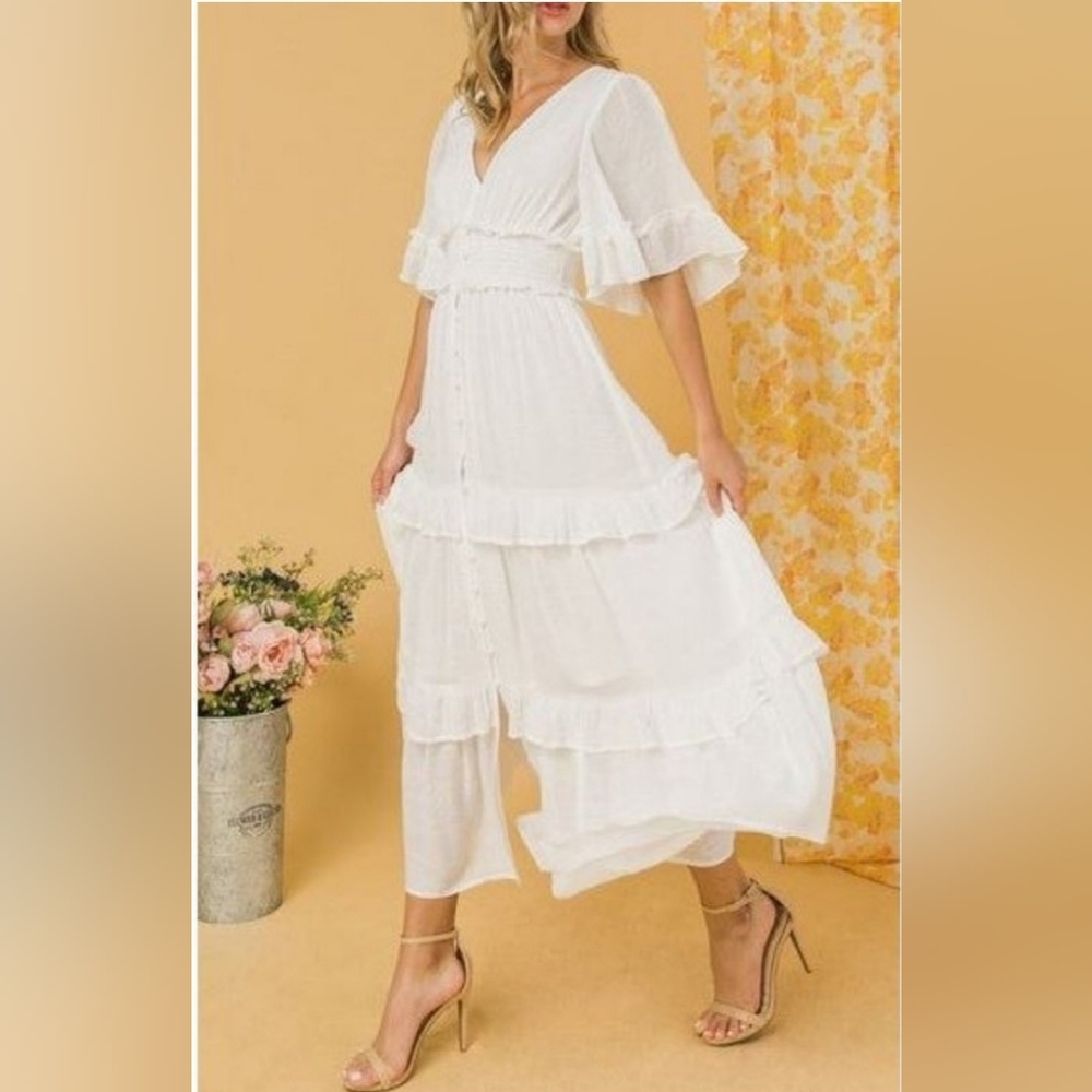 Tiered Ruffle 'Fiona' Maxi Midi Dress by A. Calin Like New Size M